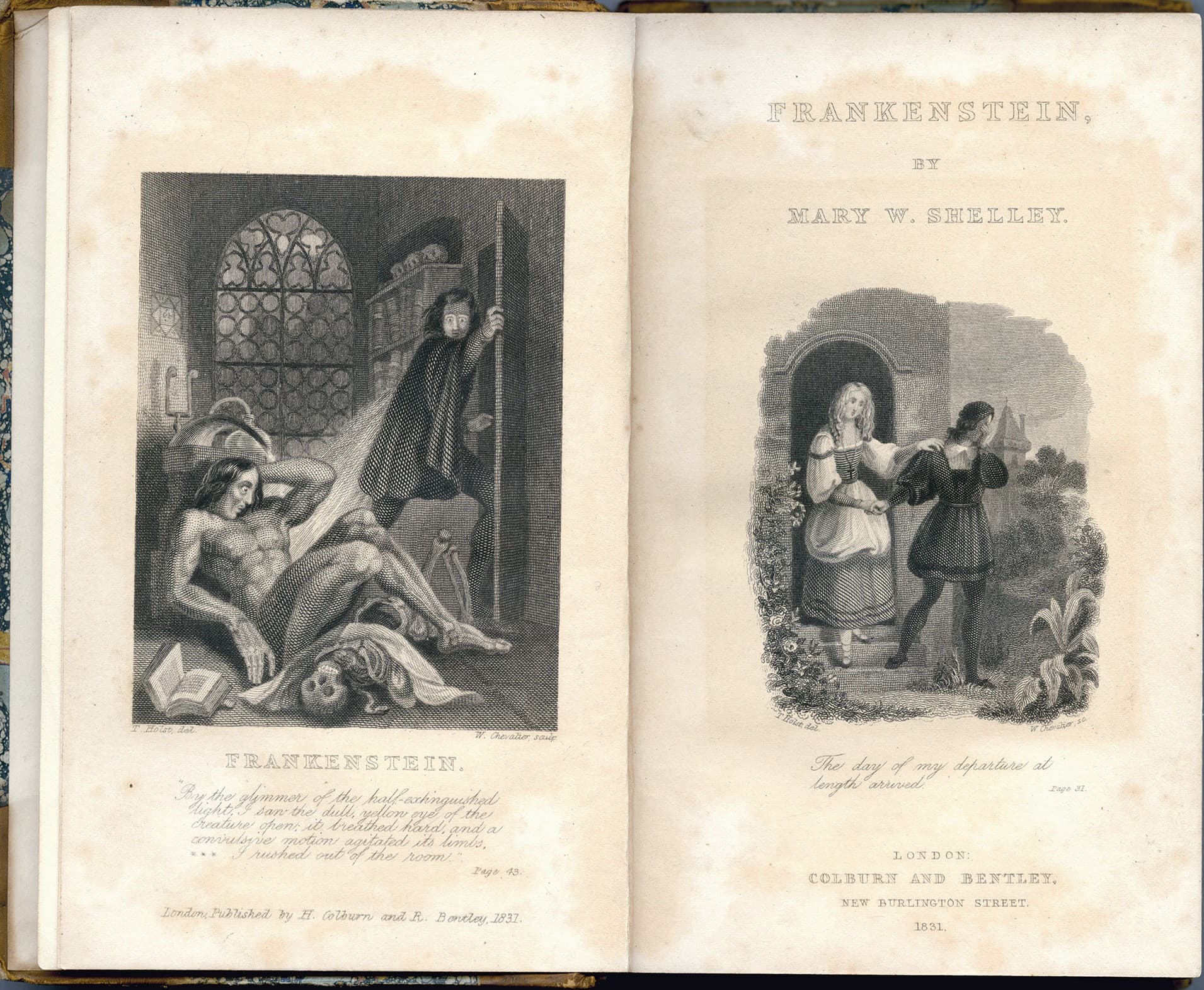 Inside of an edition of Mary Shelley's Frankenstein