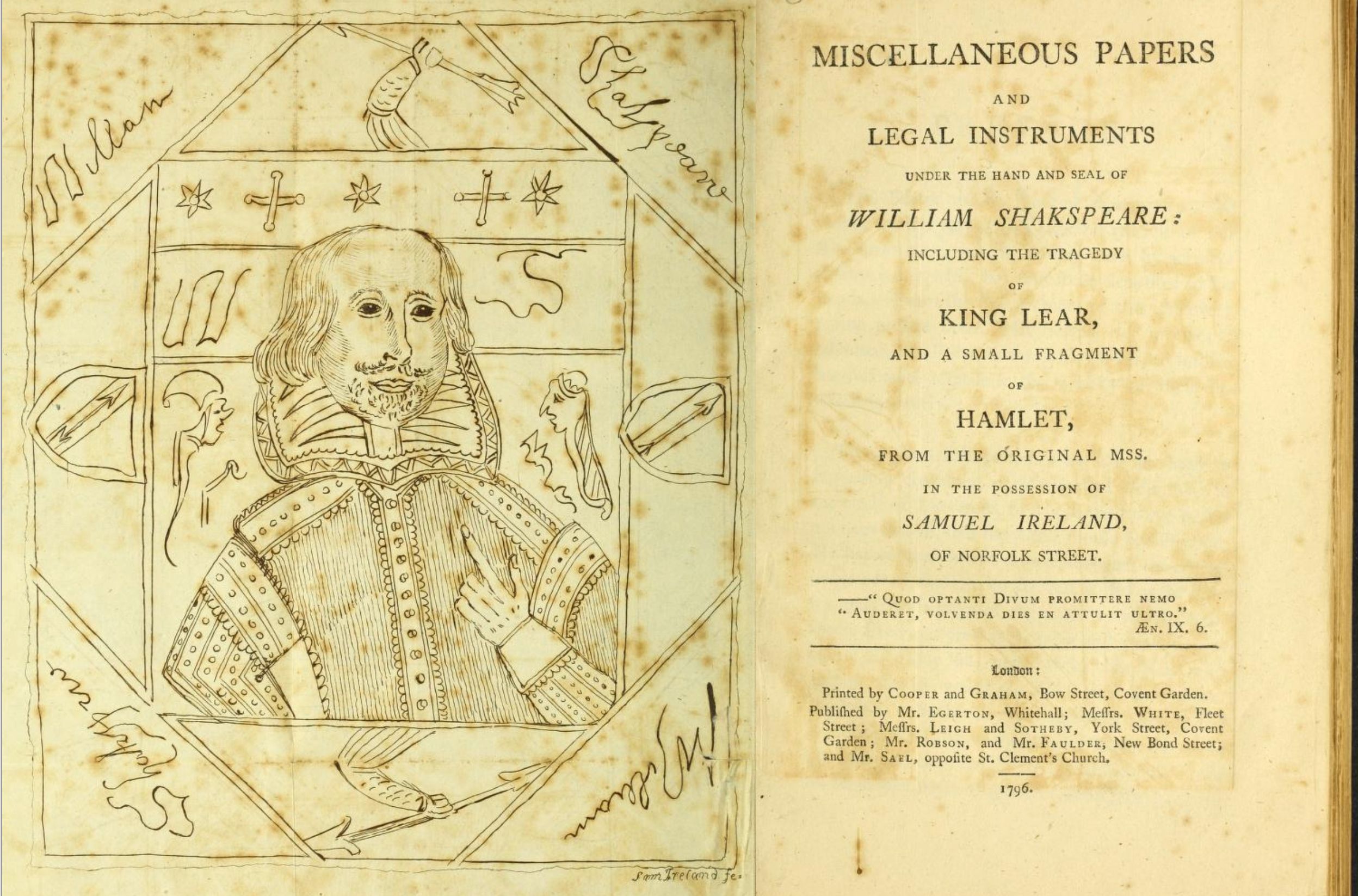 Forged manuscript of Shakespeare by William Henry Ireland
