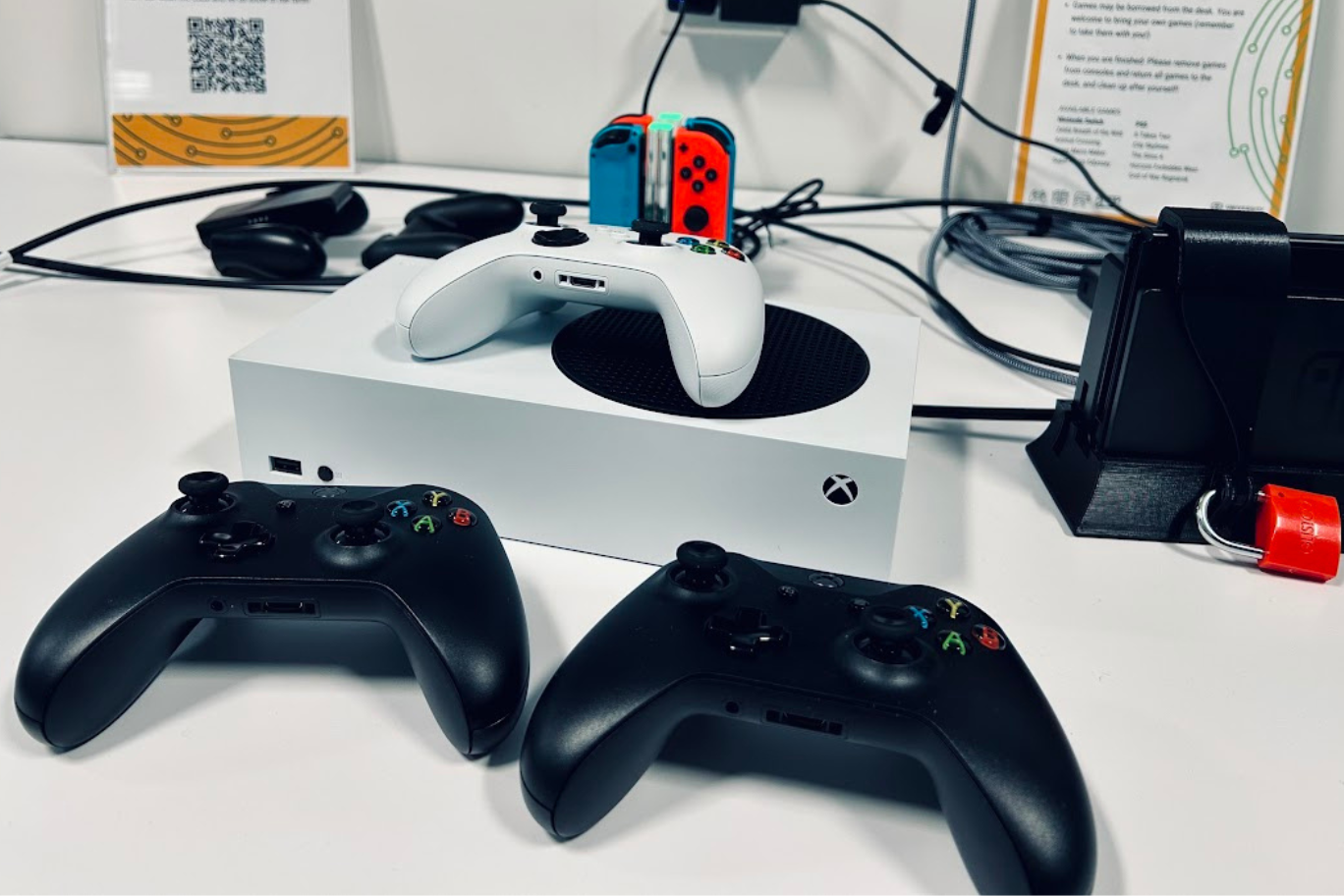 XBox, PS5, and Nintendo Switch game controllers.