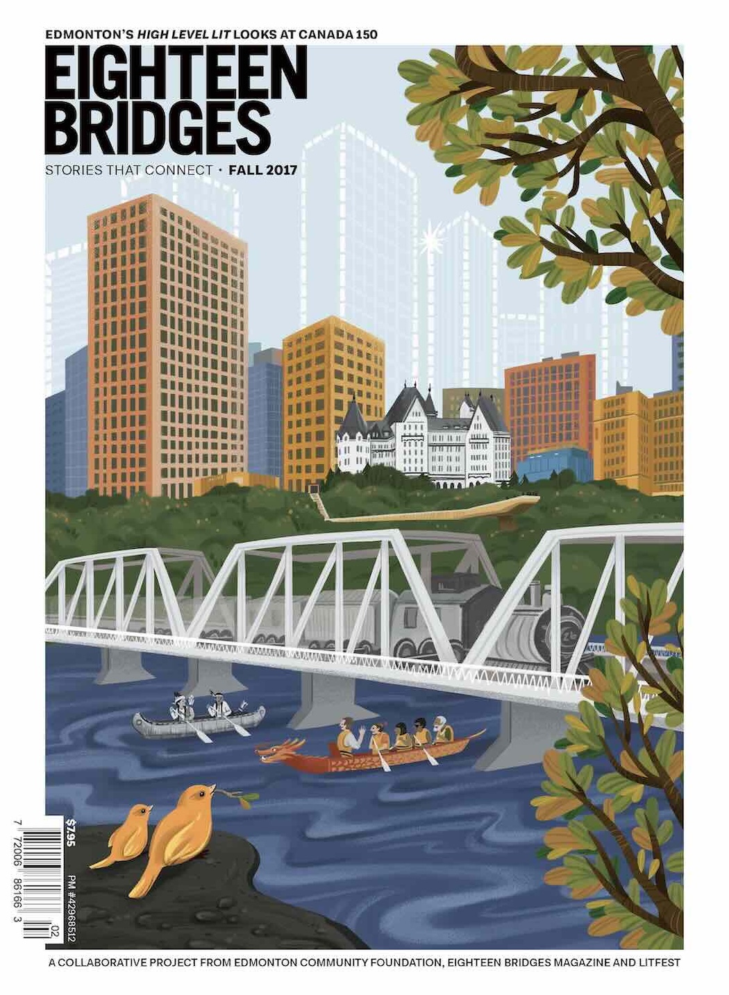 Illustrated Cover Image for the Fall 2017 Issue of Eighteen Bridges