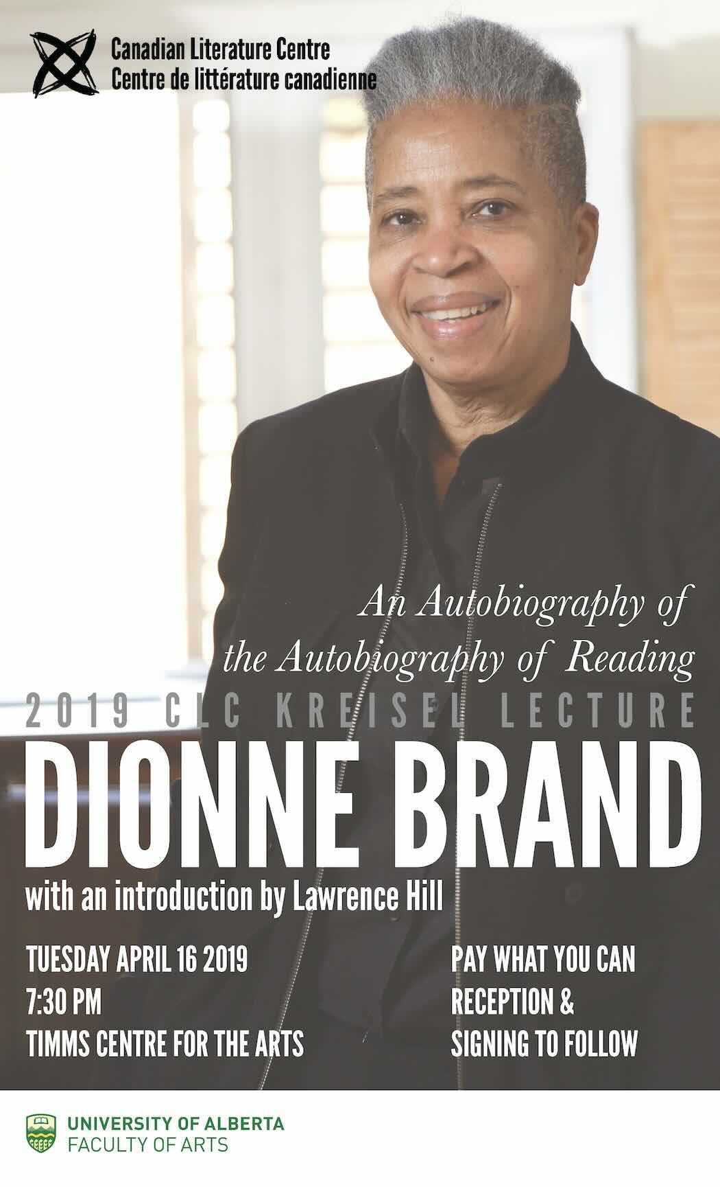 Poster for 2019 Kreisel Lecture with Dionne Brand