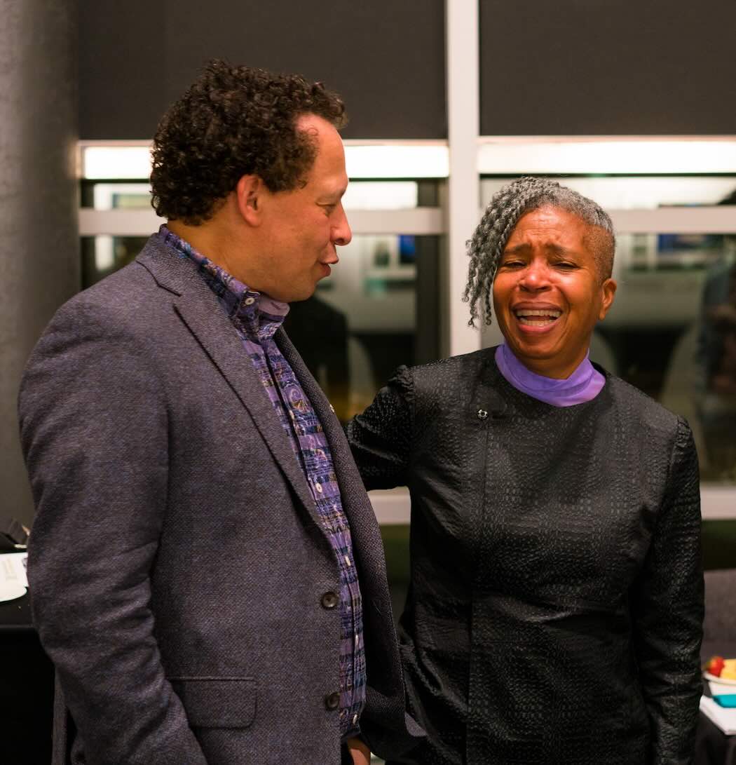 Photo of Lawrence Hill and Dionne Brand at the 2019 Kreisel Lecture Reception