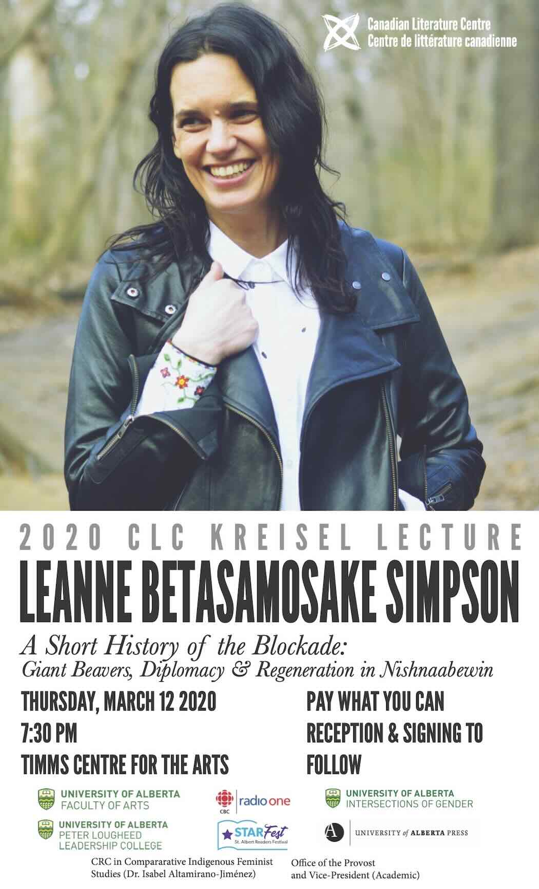 Poster for 2020 Kreisel Lecture with Leanne Betasamosake Simpson