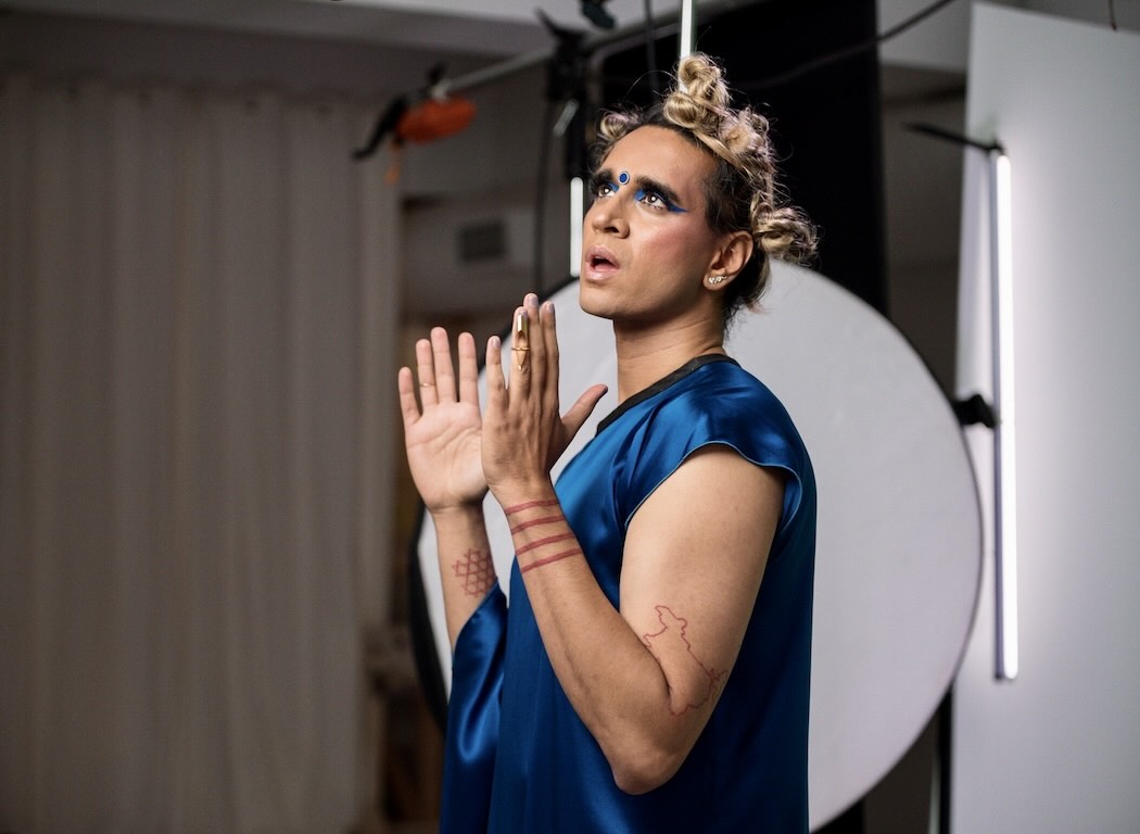 Behind the Scenes Photo of Vivek Shraya Recording the 2021 Kreisel Lecture
