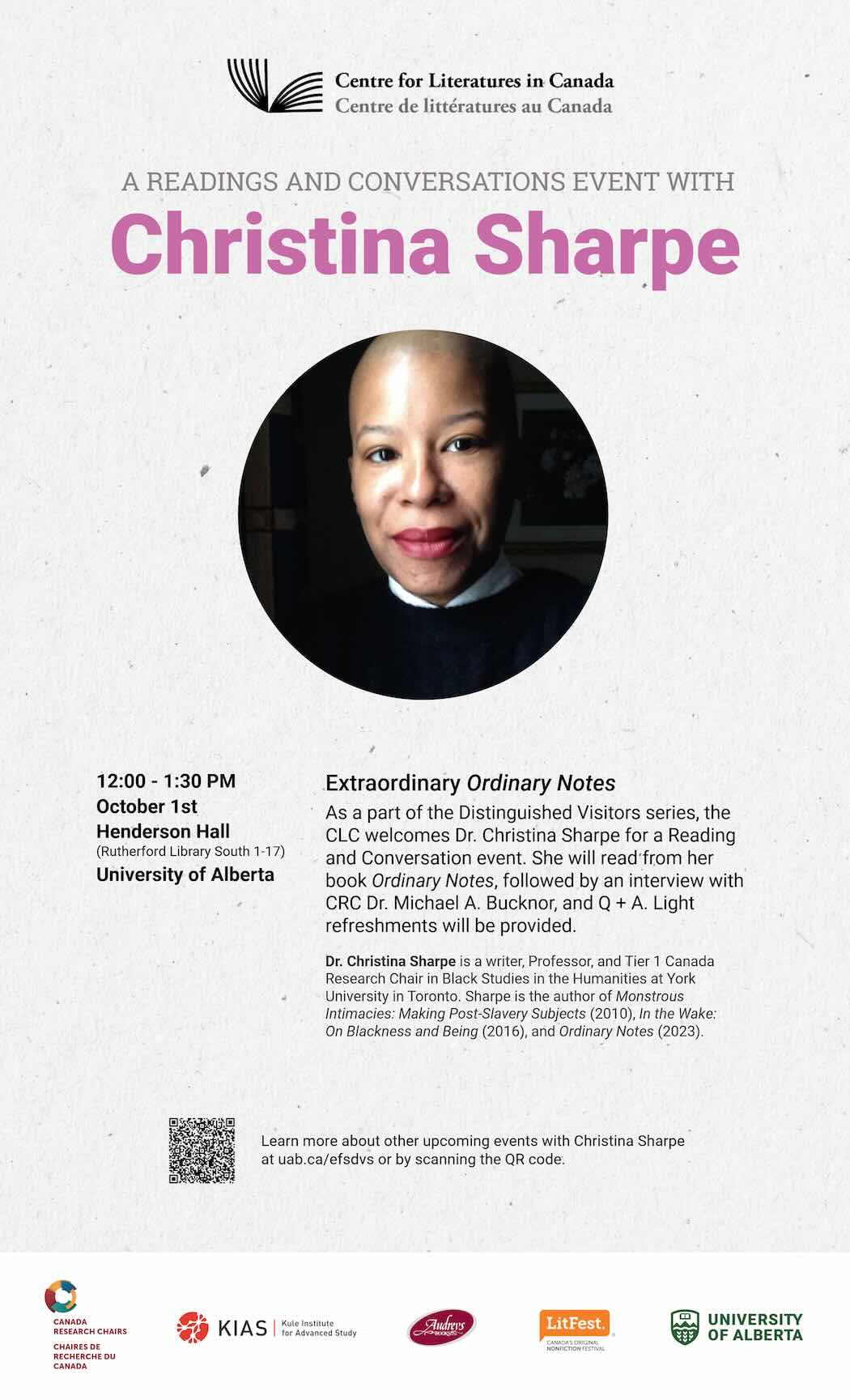 Poster for Christina Sharpe Reading and Conversation Event