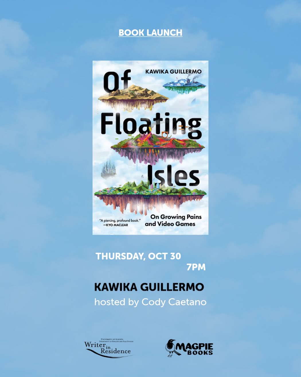 Poster for the Kawika Guillermo Book Launch Event at Magpie Books
