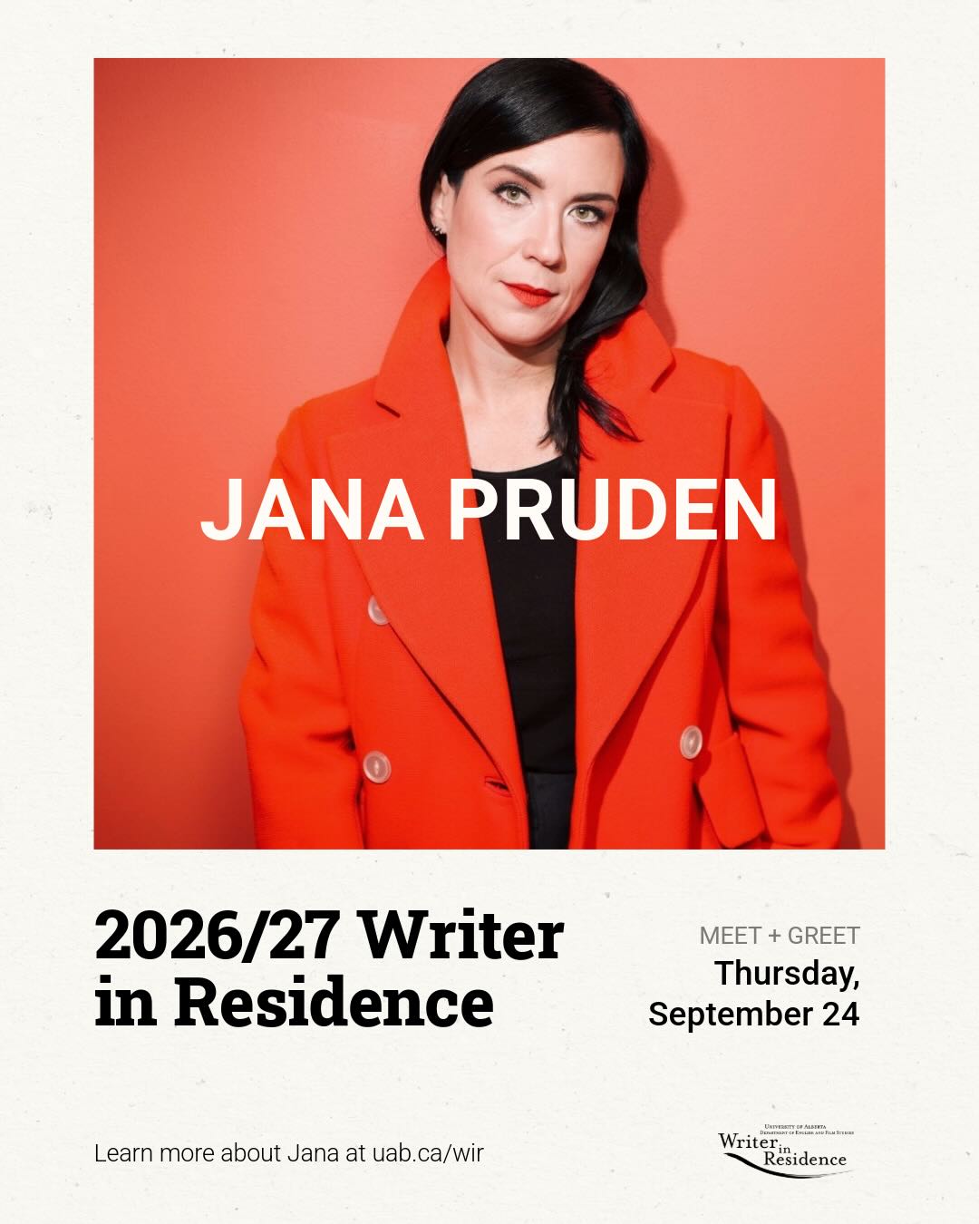 Social Media Image for the 2026-27 Writer-in-Residence Meet and Greet Event