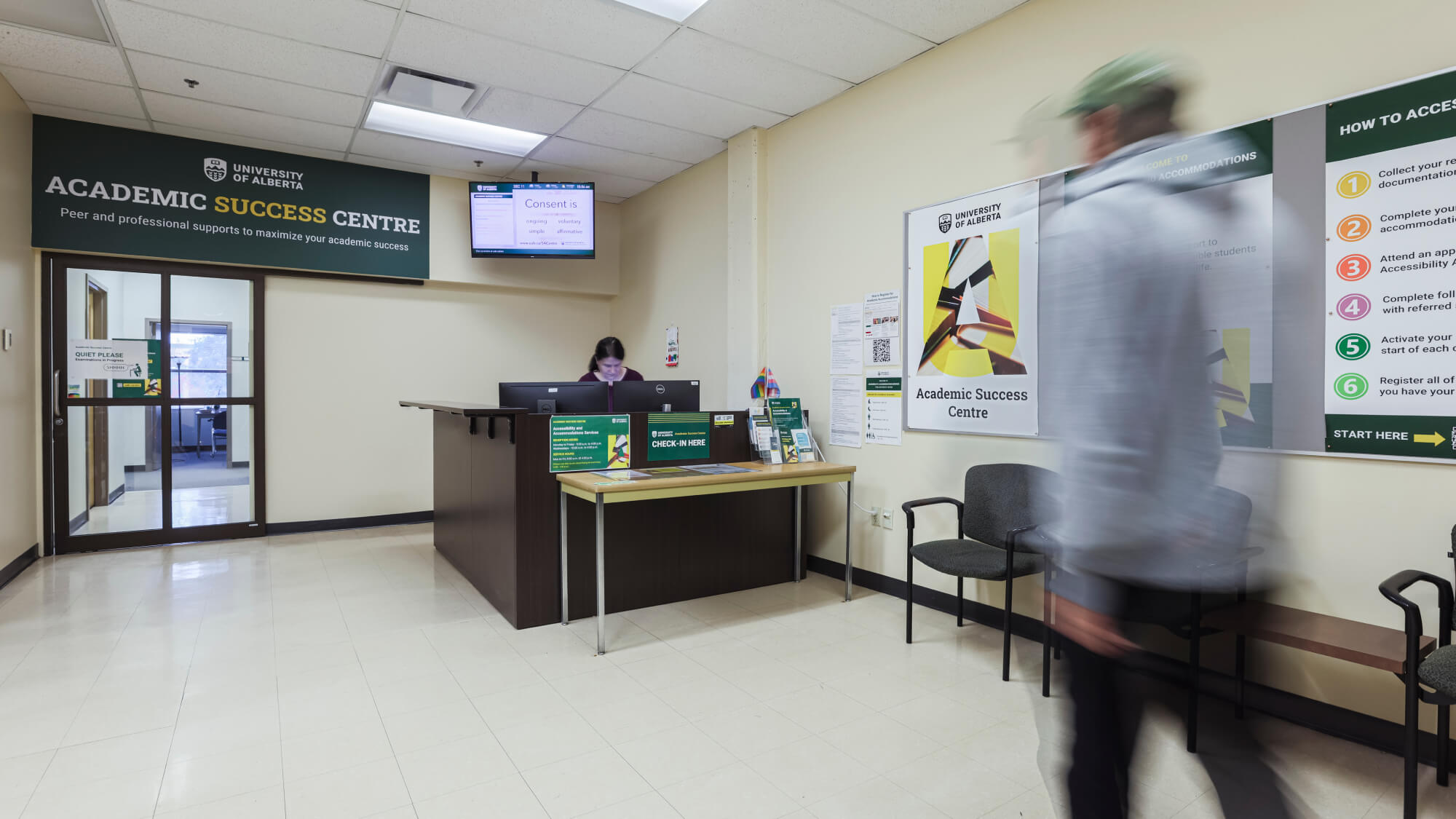A student walking into the Student Success Centre