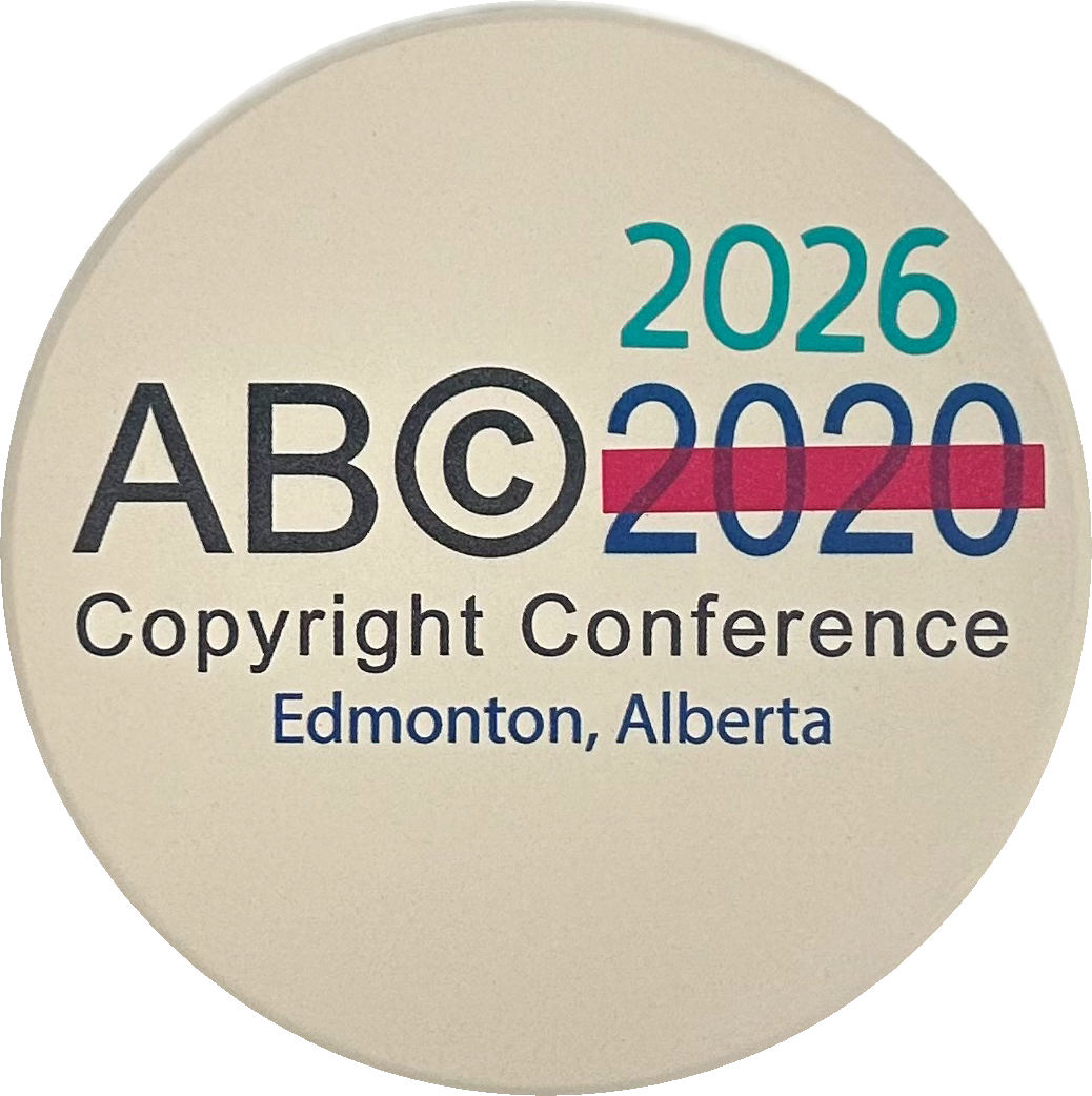 Image of ABC Copyright Conference coaster with the year 2020 crossed out and replace with 2026