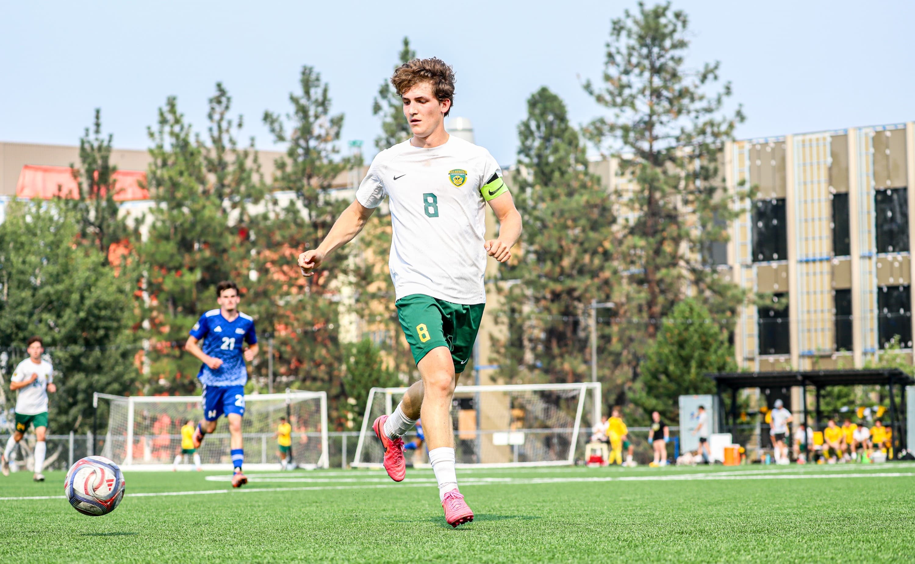 Thomas Hope in action during a Golden Bears soccer game
