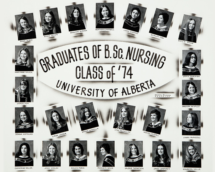 Class photo of University of Alberta B.Sc. Nursing graduates from the class of '74