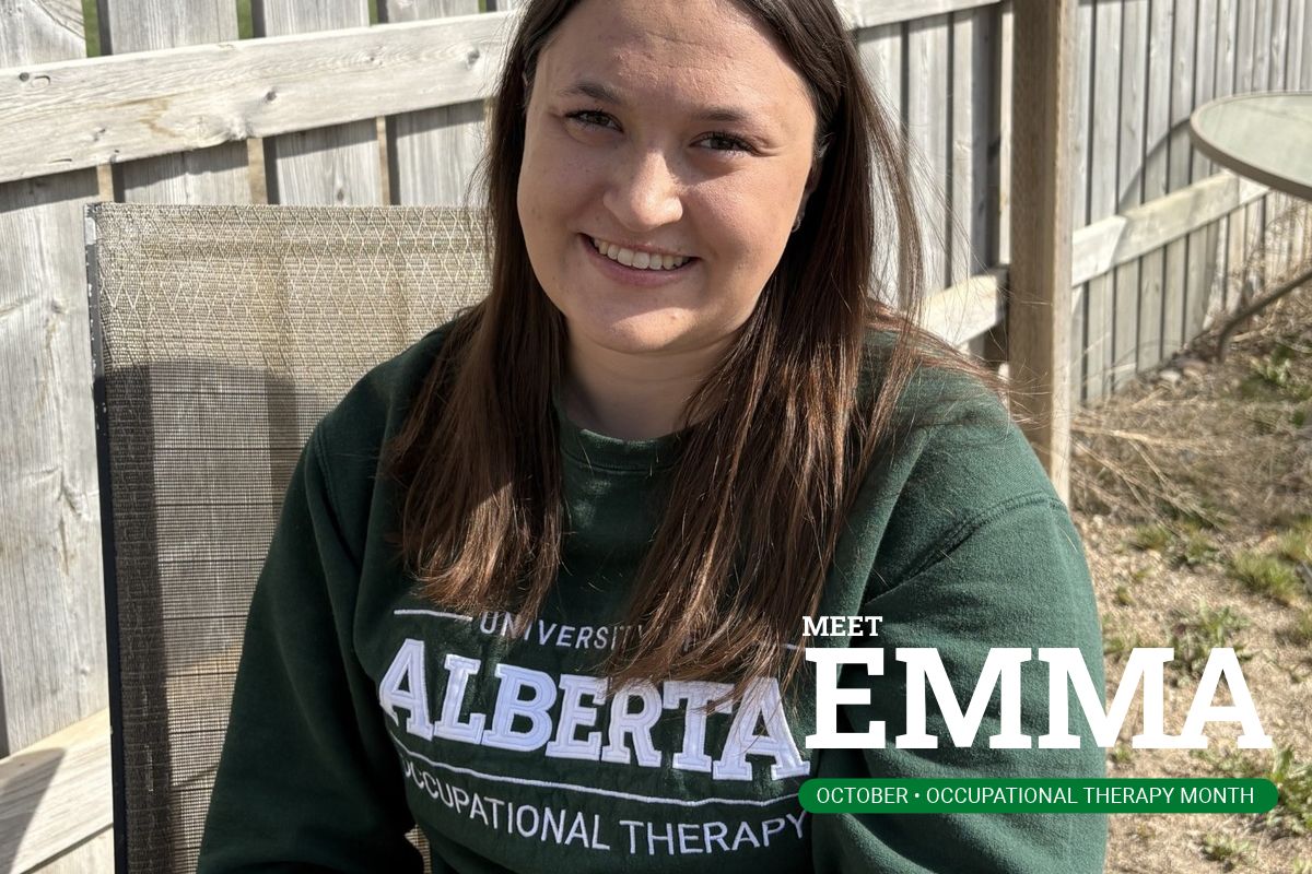 Emma Stadnick smiling, wearing a University of Alberta sweatshirt