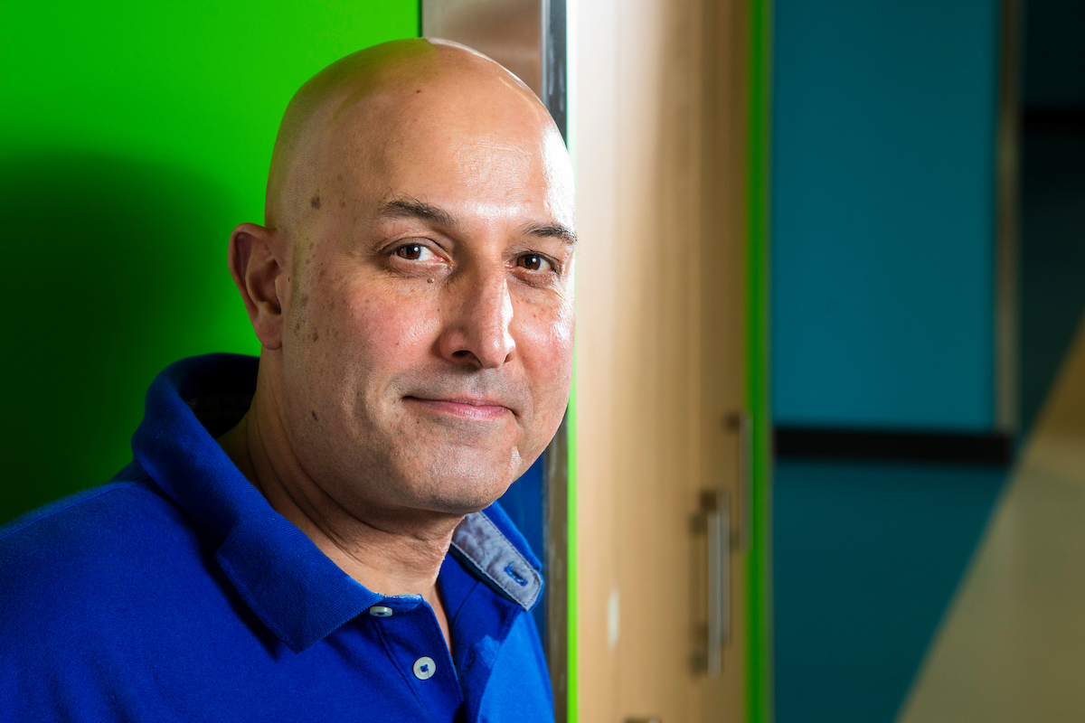 Incoming Chair of Psychology, Professor Anthony Singhal in his lab.