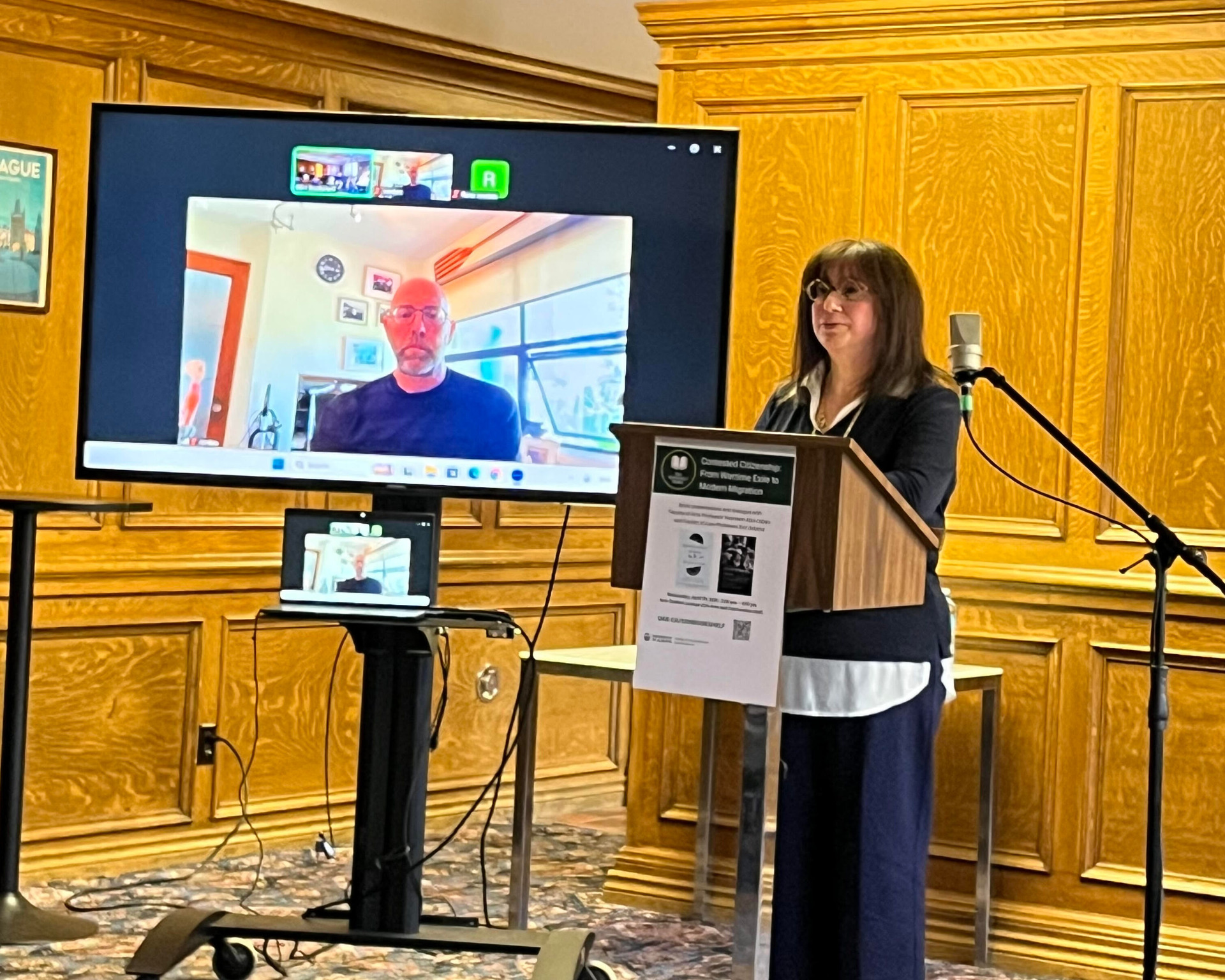 Dr. Jordan Stanger-Ross joined in virtually while Dr. Yasmeen Abu-Laban presented live at the event