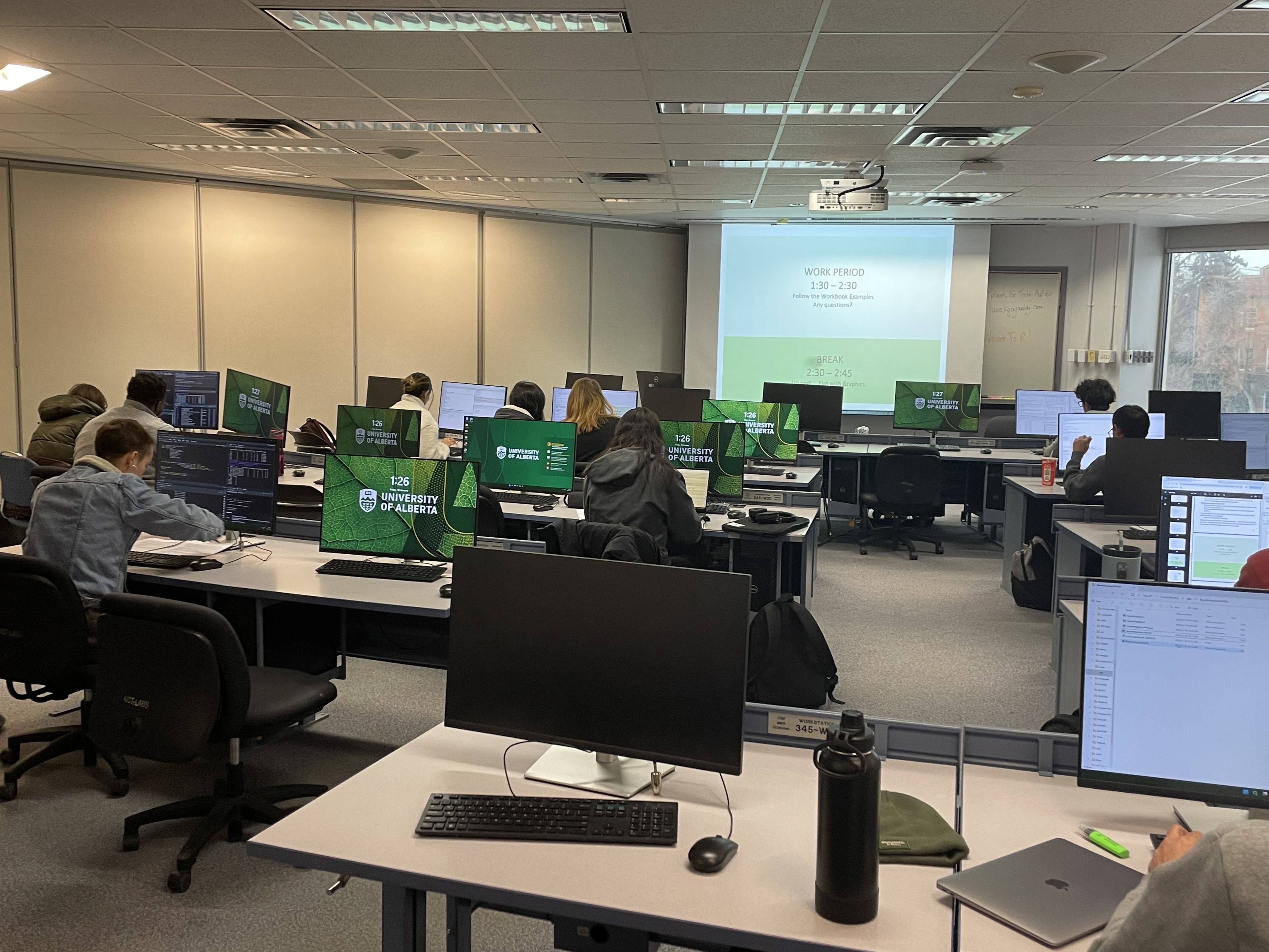 Trainees at a R workshop working on their data