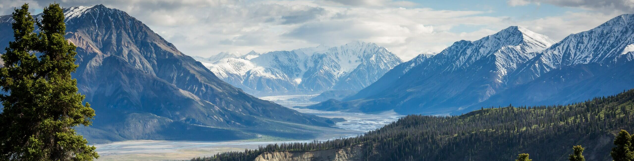 Mountains and rivers in a scenic summery landscape