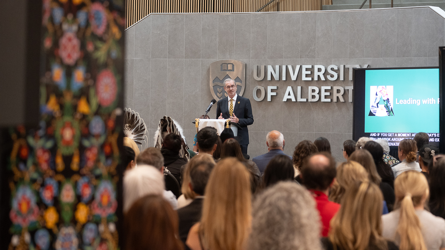 University of Alberta President Bill Flanagan speaking at the event.