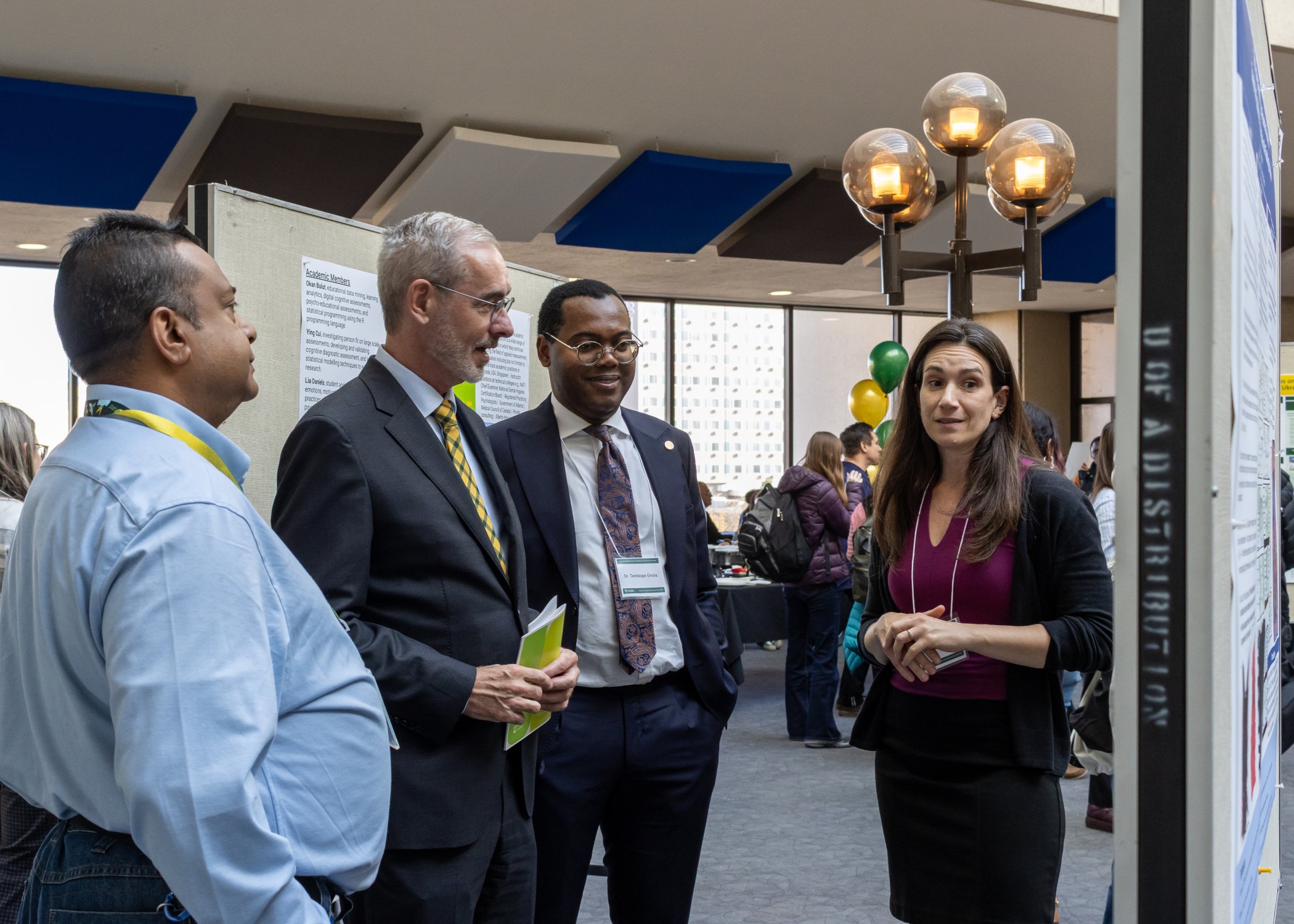 President Bill Flanagan and CSSH’s Associate Dean, Research, Temitope Oriola, talk about the Transforming Research for Social Impact Hub with Michelle Marato (Faculty of Arts) and Baba Das (CSSH Office of Research)