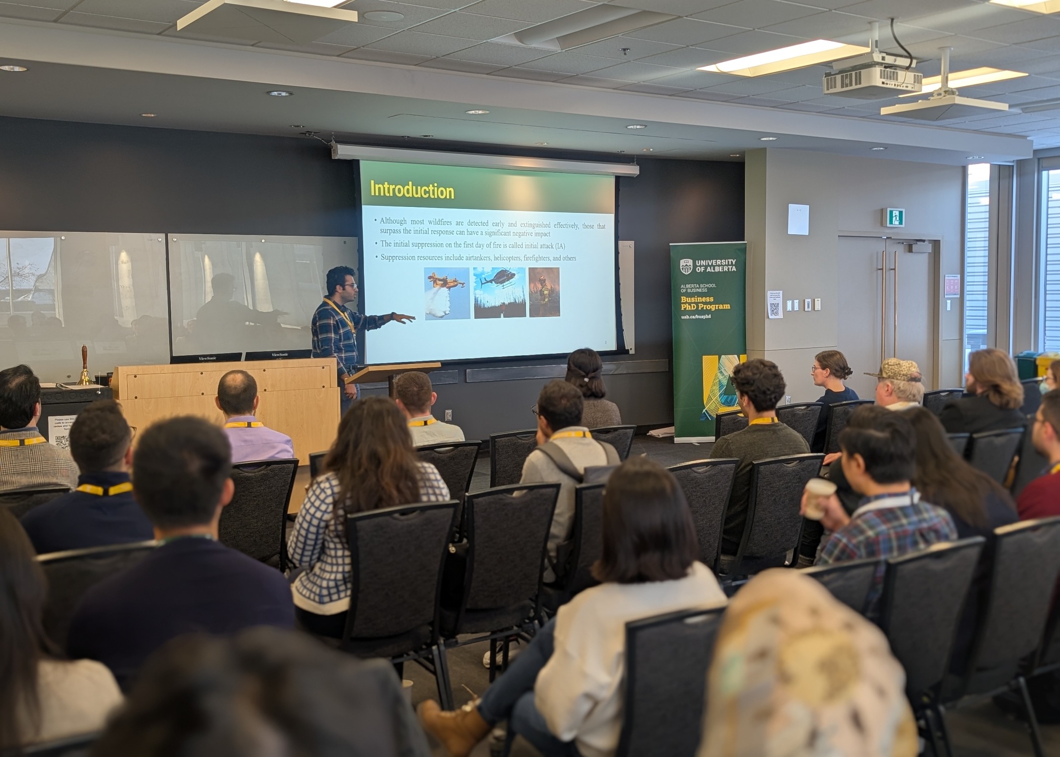 Operations and information systems PhD candidate Yasser Zeinali presents his research on optimizing data for wildfire suppression resource deployment. 