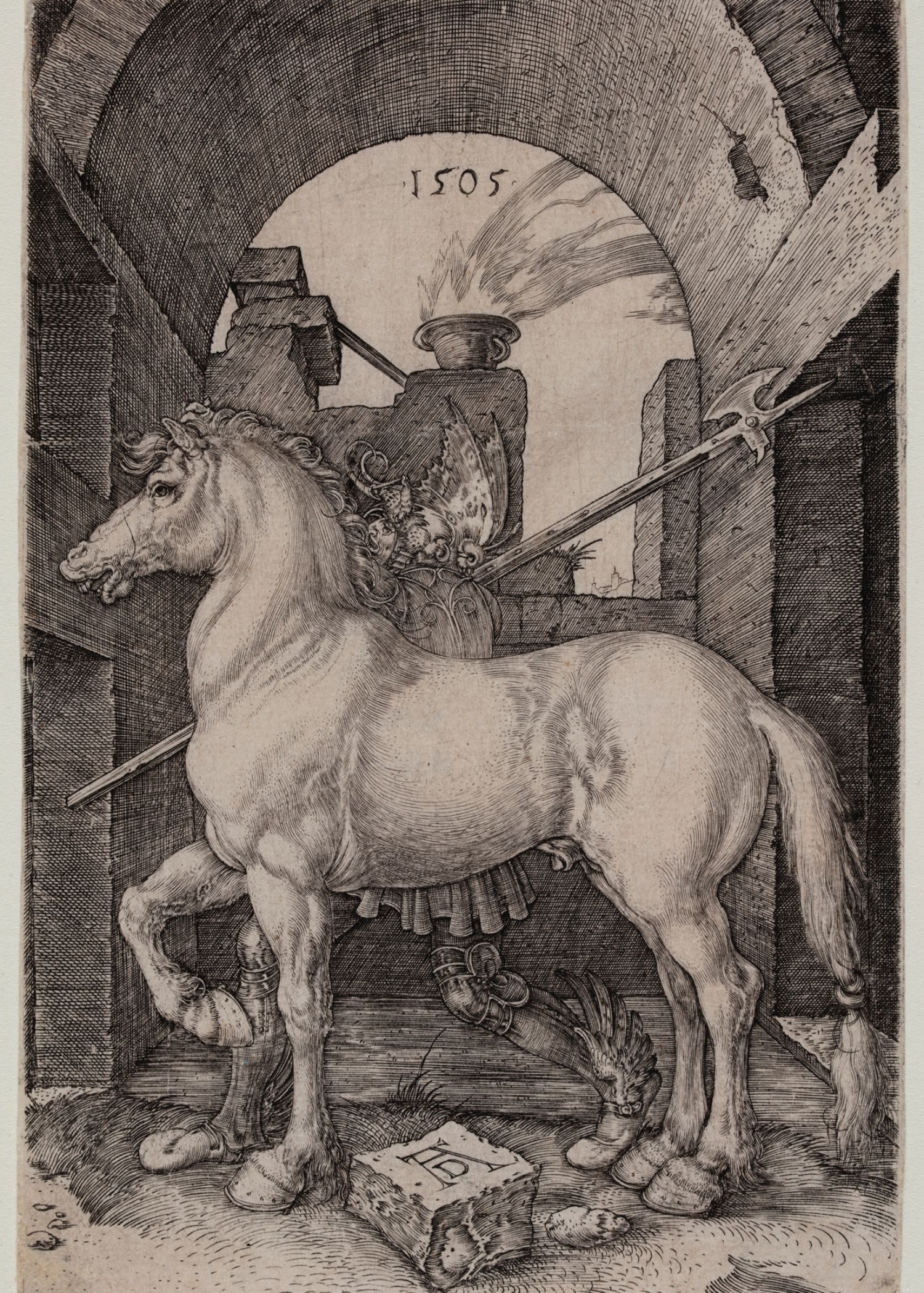 The Small Horse, 1505 Ink on paper: engraving  Albrecht Dürer  Born Nuremberg, Bavaria, 1471 Died Nuremberg, Bavaria, 1528  University of Alberta Museums Art Collection University of Alberta Museums 1985.45.2.