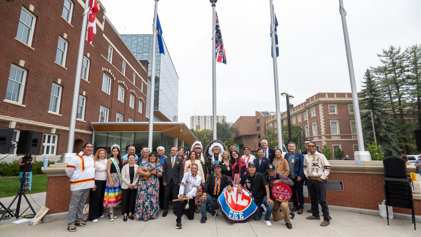 Josh Littlechild (far left) at the September 3, 2025, U of A Flag-Raising event.