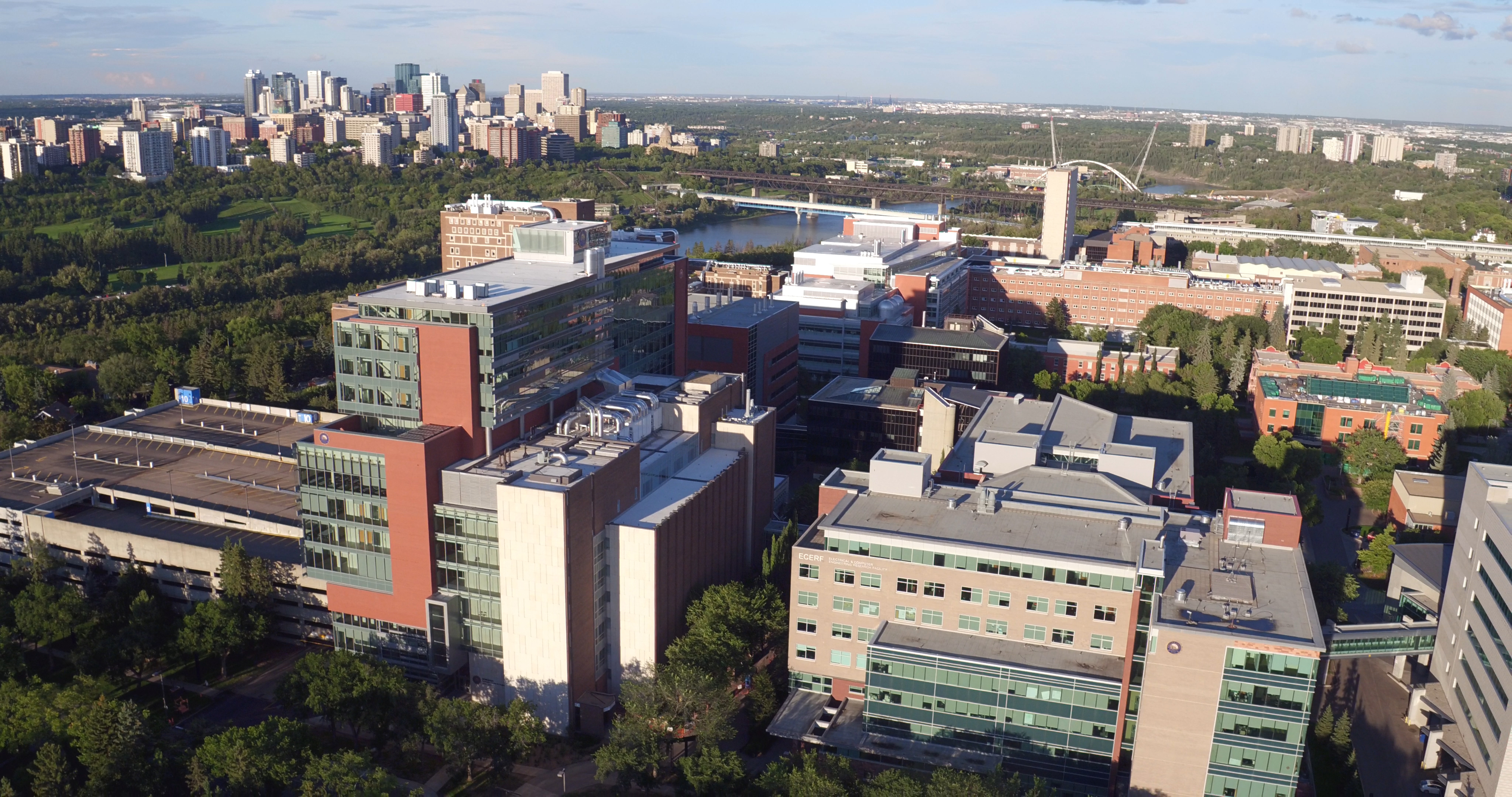 Aerial view of Engineering on the University of Alberta.