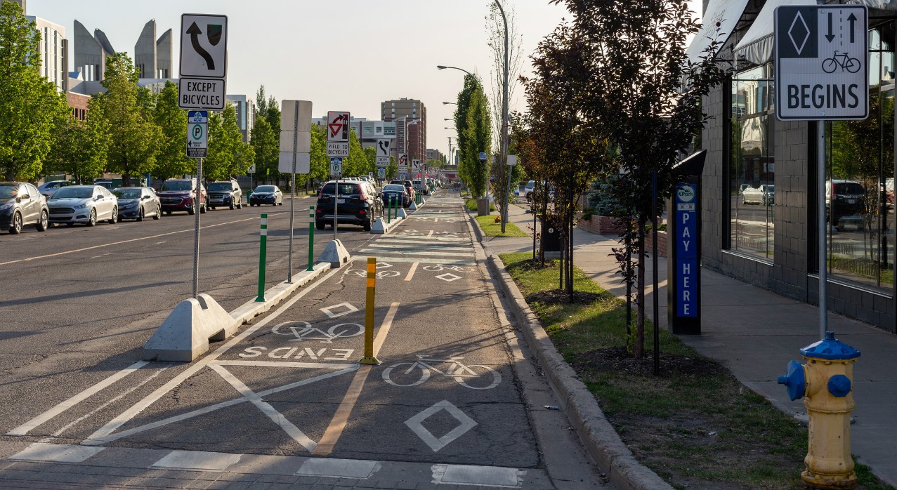 Protected bike lanes on 105th Ave in Edmonton