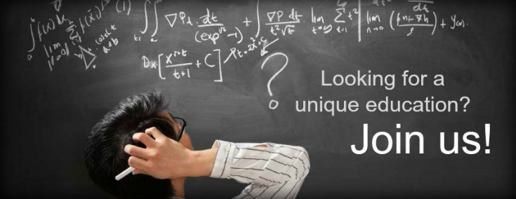 Confused student looking at blackboard full of equations.