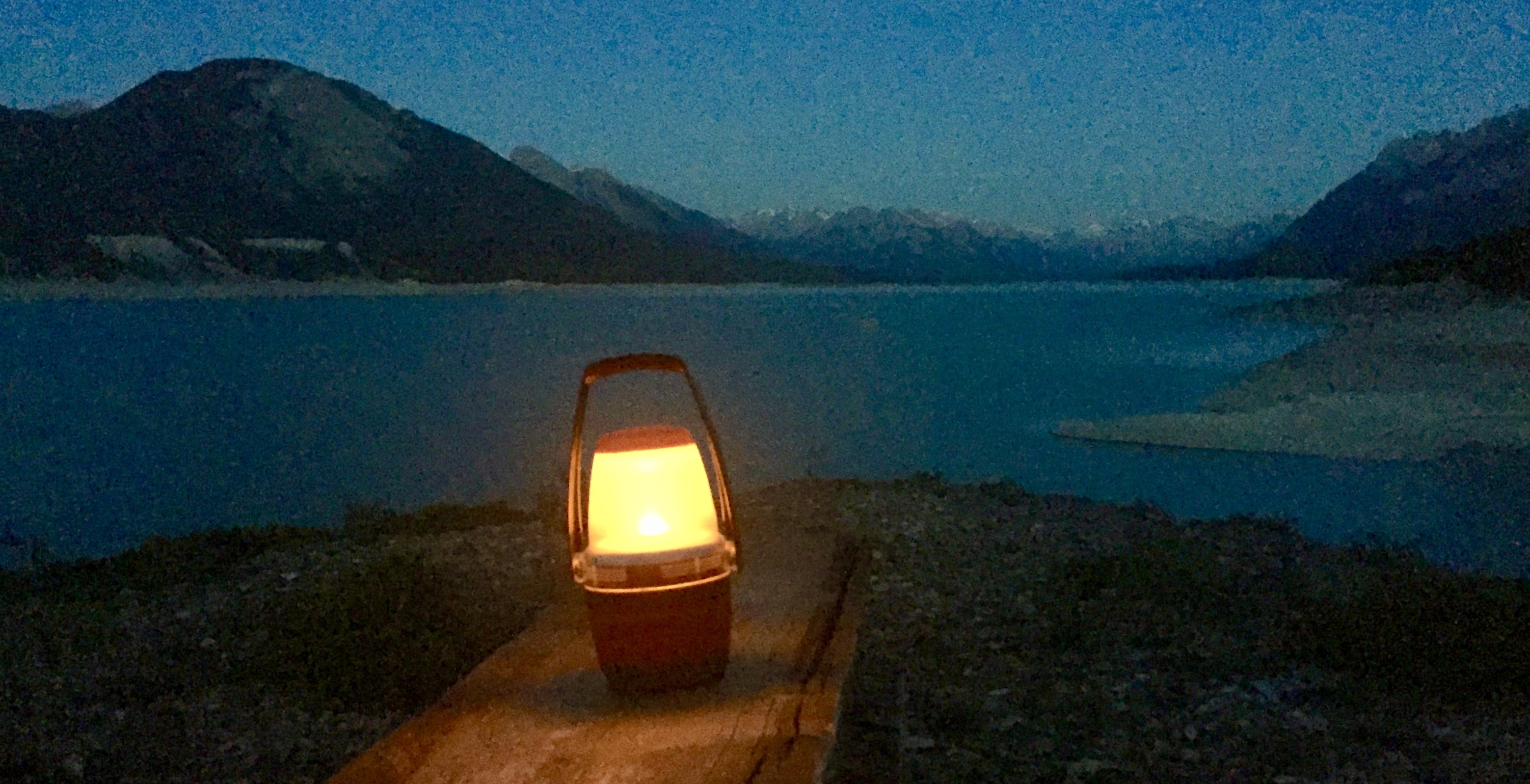 Lantern in front of Abraham Lake Alberta