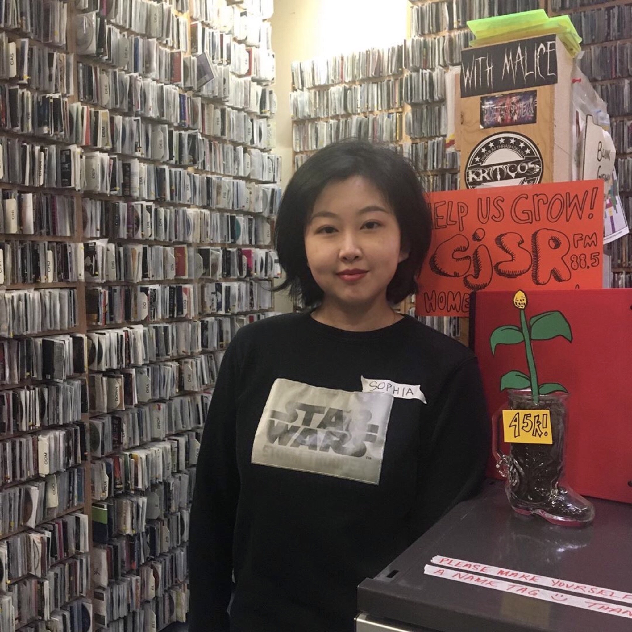 Sophia Yang at CJSR’s station as the podcast intern