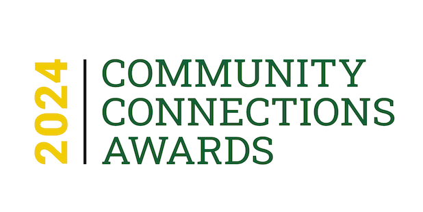 2024 Community Connections Awards with a green U and yellow A on top of each other.