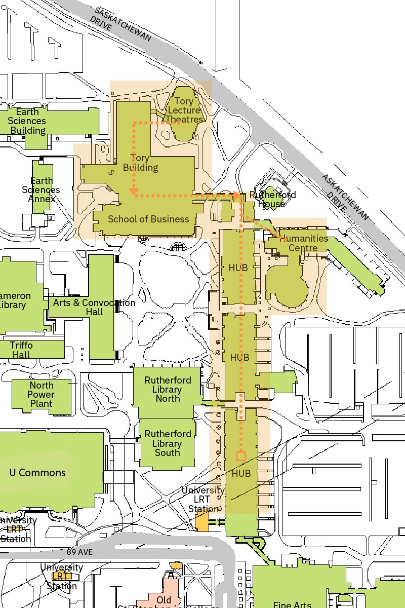 Interior access route from Tory Lecture Theatres to HUB