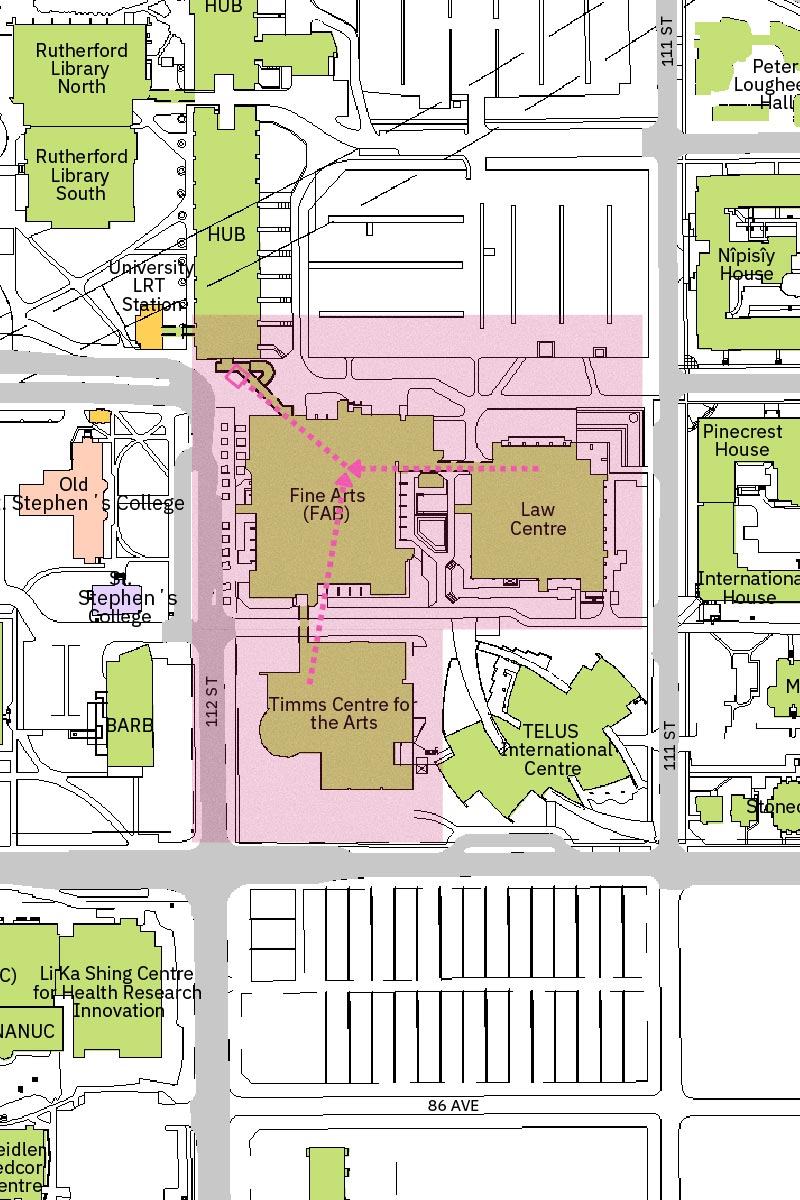 Interior access route from Fine Arts Building to Law Centre and Timms Centre for the Arts