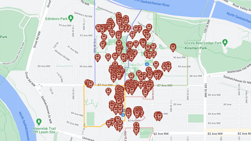 Screenshot of all gender washrooms in campus maps