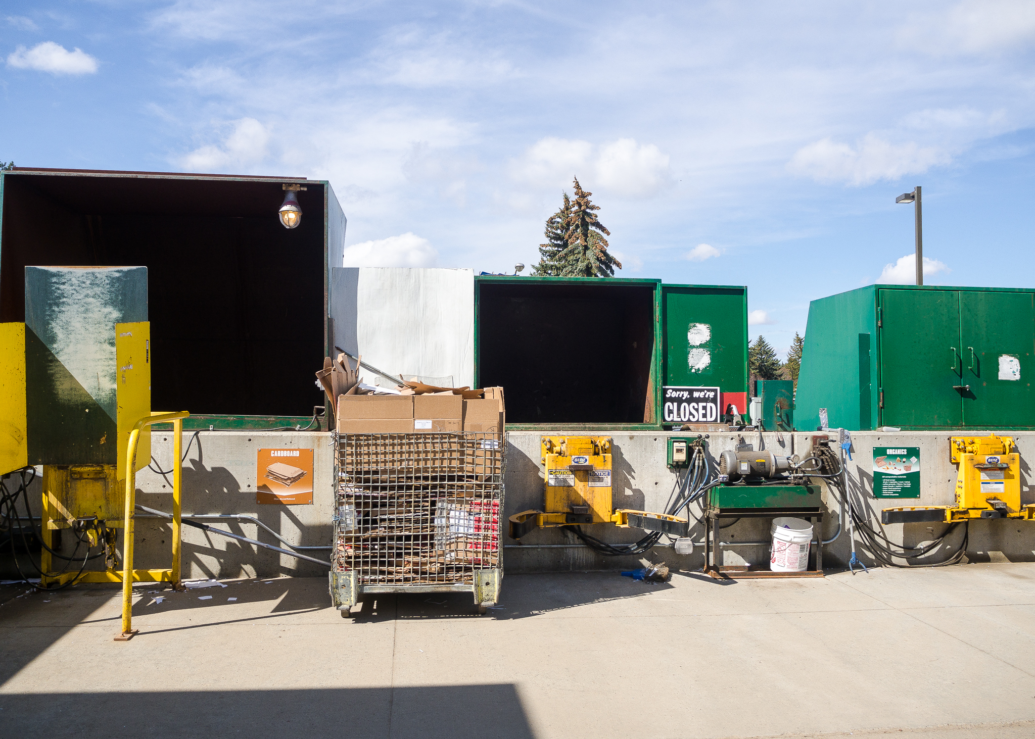 Organics compactors at the Recycling Transition Facility on campus.