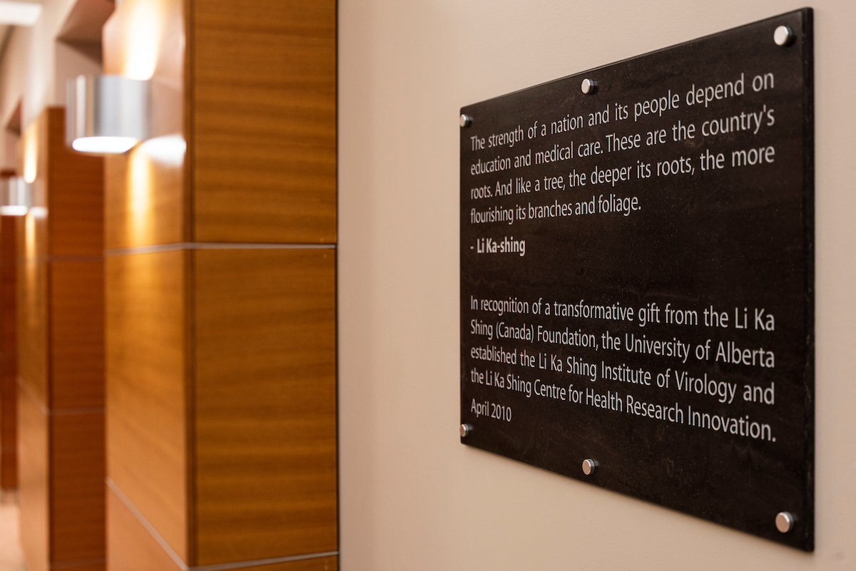 Picture of plaque inside the Li Ka-shing Institute of Virology