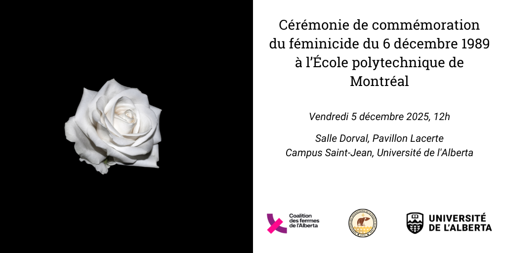 Une rose blanche sur fonds noir accompagné de texte de présentation.