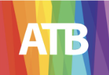 atb in white letters against a rectangular rainbow background