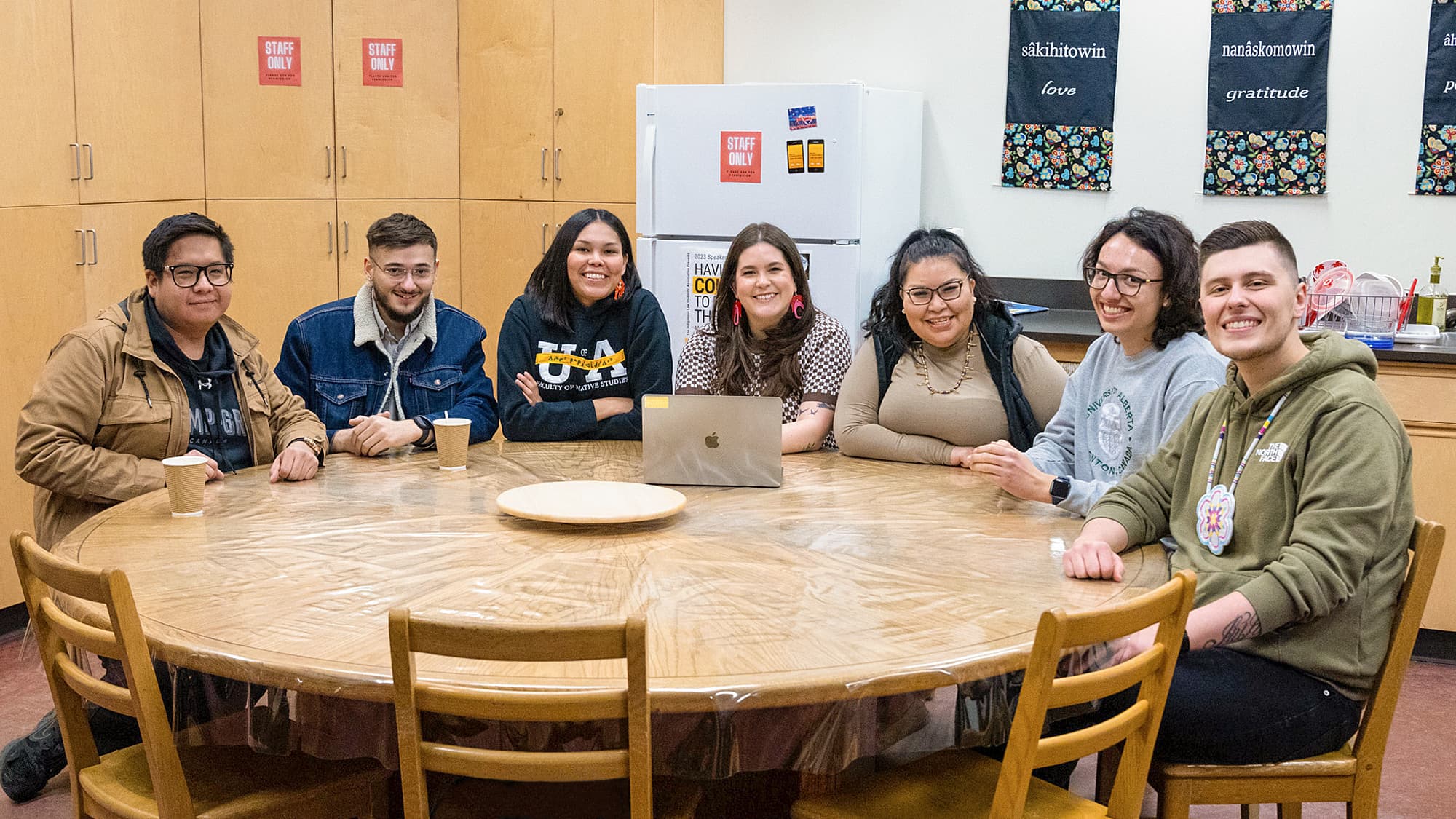 Students sitting around a round table in First People's House