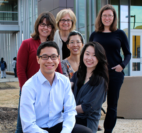 HSERC staff Sharla King, JoAnne Davies, and Tara Hatch (L-R, back row) with INT D 410 students Michael Wong, Elaine Chiu, and Meghan Chow (L-R, front row).