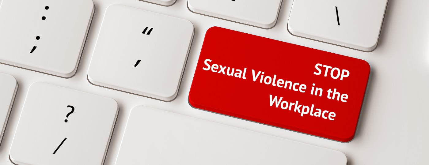 keyboard key that says stop sexual violence in the workplace