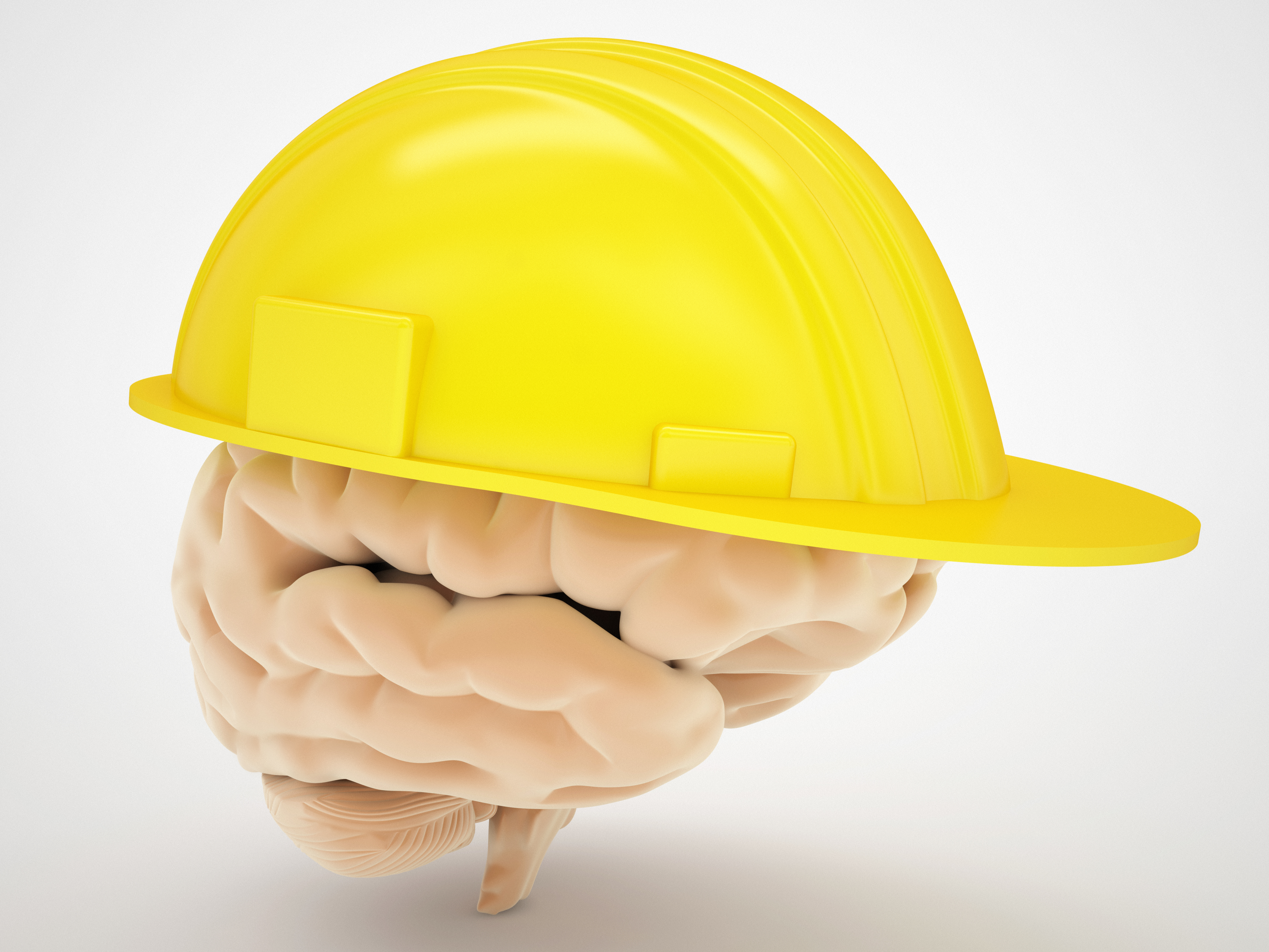 Brain wearing a yellow hard hat
