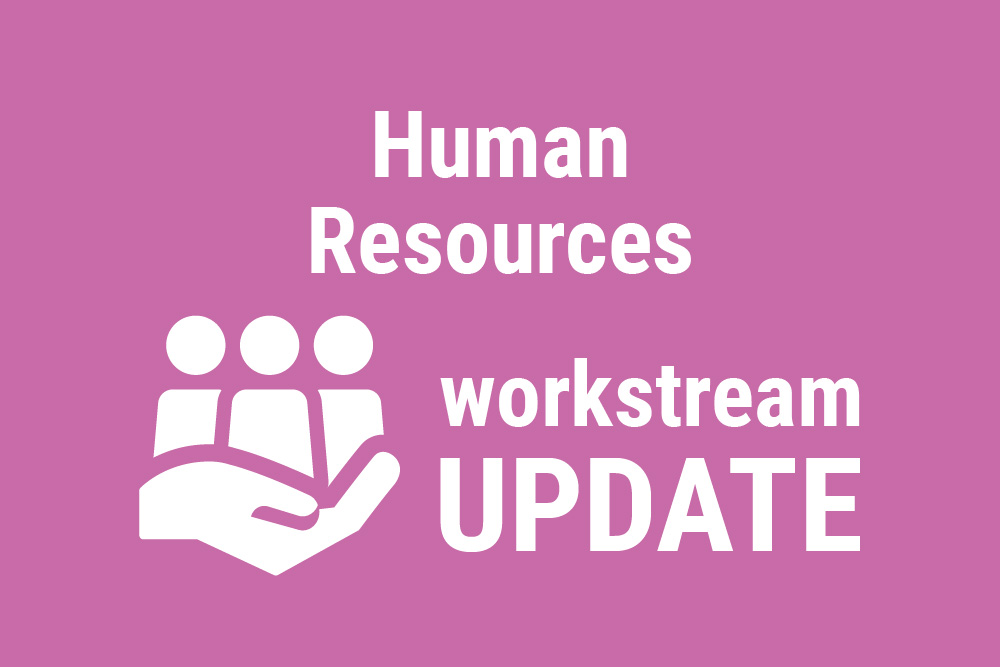 White text on a pink background that reads "Human Resources Workstream Update"