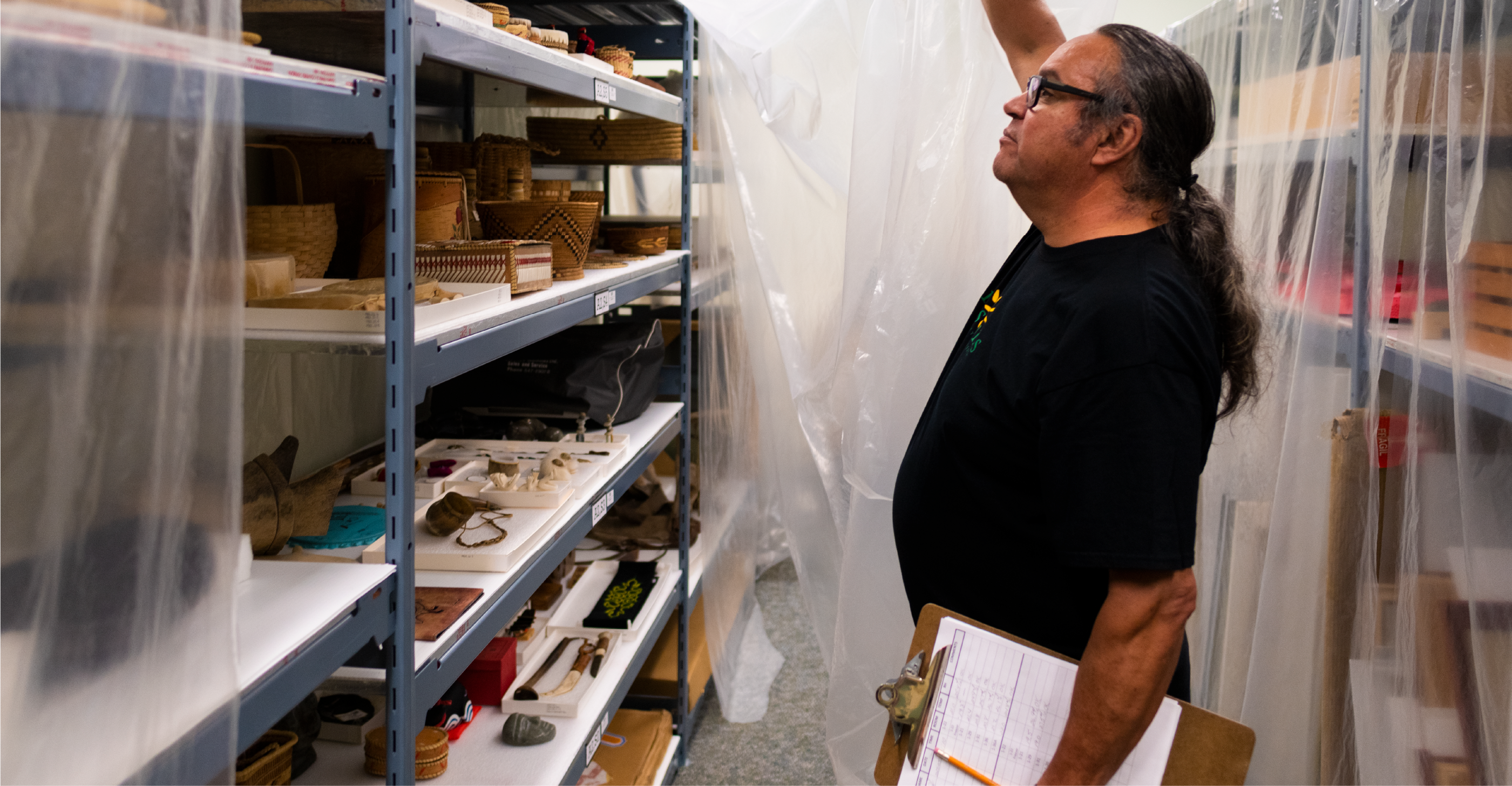 Tom Hunter, a member of Saddle Lake Cree Nation, is a collections assistant at the U of A Museums who helps to preserve art and history as part of his role.