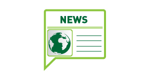 News icon with a speech bubble and a globe with lines representing text.
