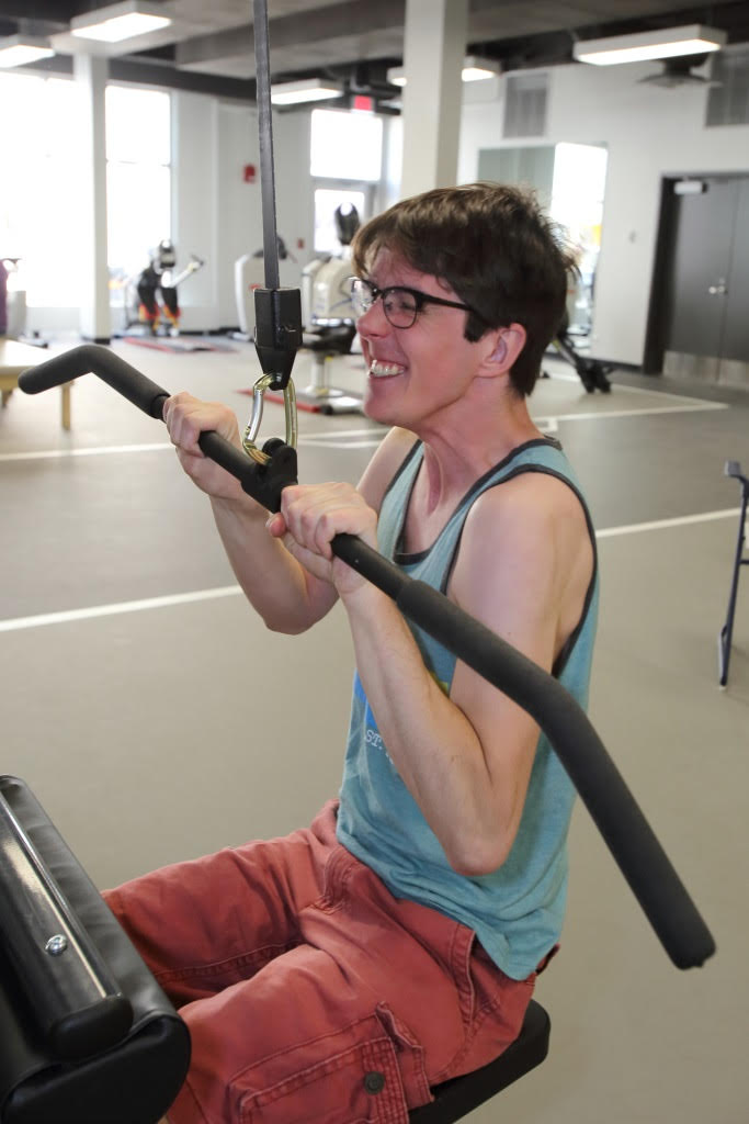 Evan Mudryk at workout machine
