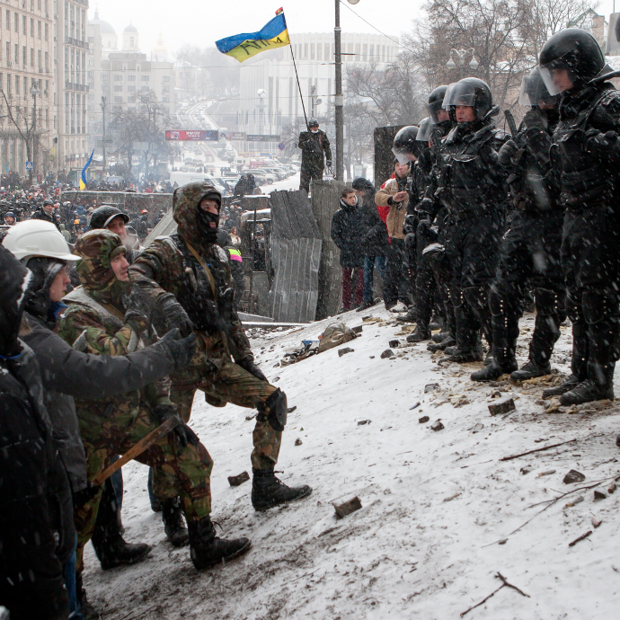 A Ukraine flag waves amidst trouble