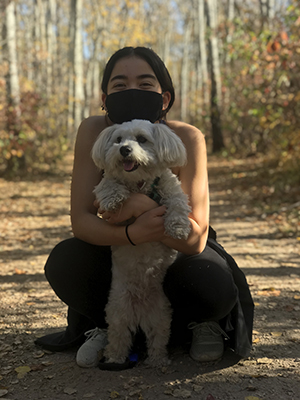 Isabelle Bernard and her Shih Tzu dog, Mochi