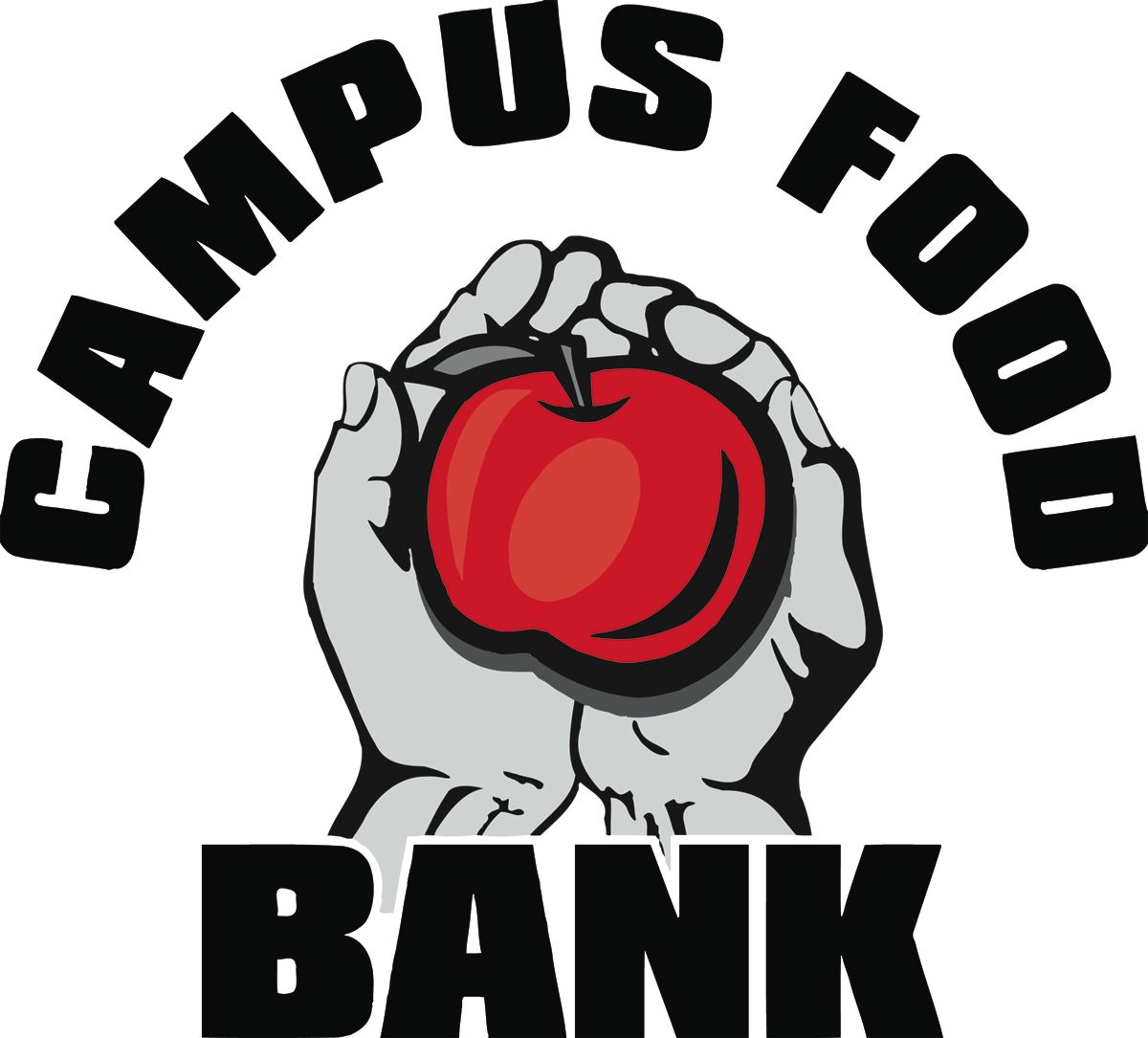 Campus Food Bank logo shows hands holding an apple