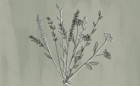 A simple illustrated bouquet on a grey background